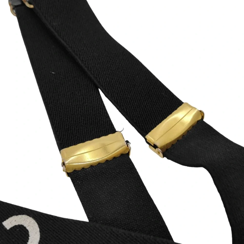 Chanel Vintage Black Leather Detailed Gold Hardware Logo Suspenders